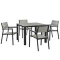 Primewir 5 Piece Maine Outdoor Patio Dining Set Gray plywood on Brown Aluminum EEI-1745-BRN-GRY-SET